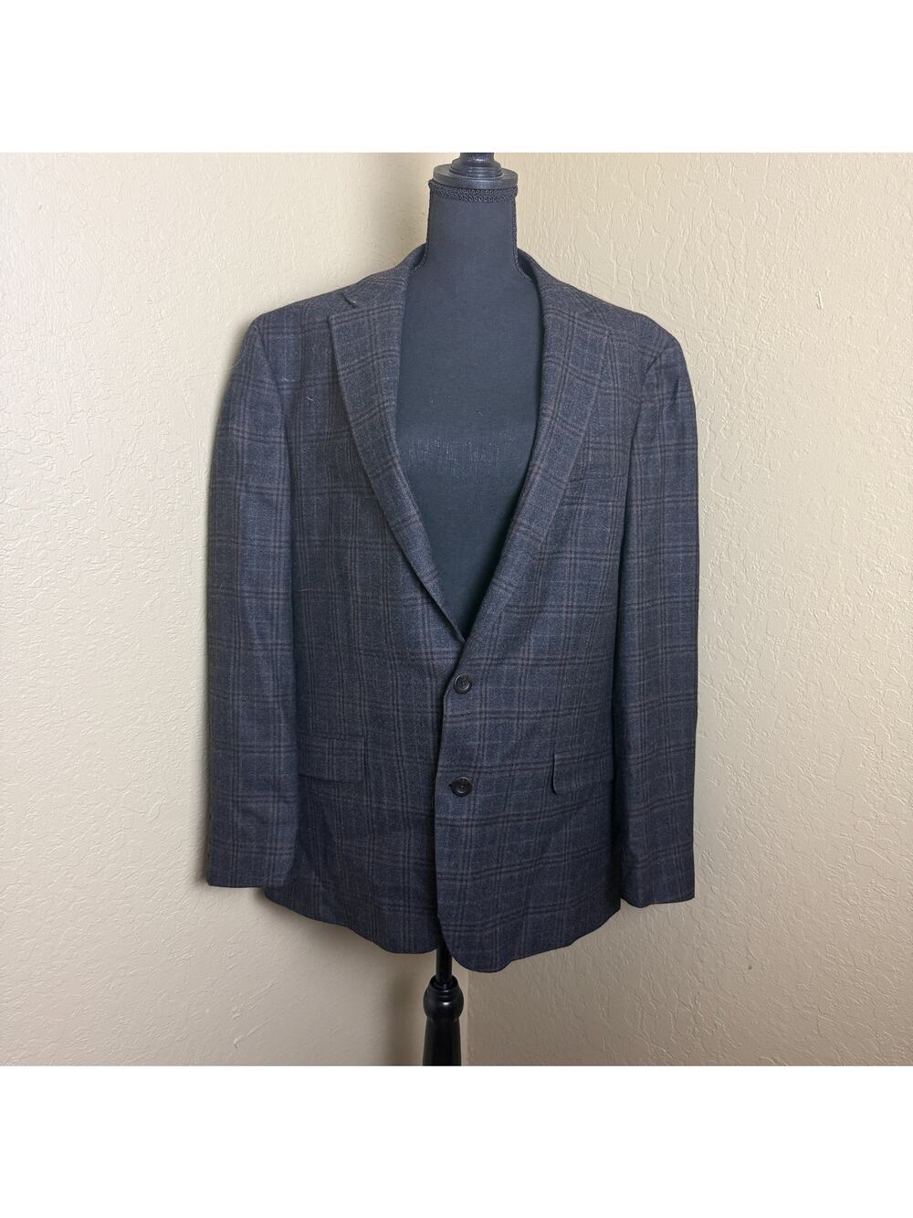 Lauren Ralph Lauren Mens 46L Blue Brown Plaid Wool Blend Sport Coat Blazer